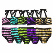 2021. gada jauni Yiiciovy bērnu meiteņu bikini komplekti + šorti ar augstu vidukli ar bantītes rotājumu, svītrainām apdruku vasaras peldēšanas apģērbu komplekts