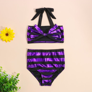 2021 Нови комплекти бикини за деца за момичета Yiiciovy + къси панталони с висока талия с декорация на райета Летен комплект облекло за плуване