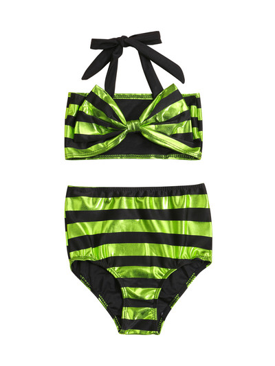 2021. gada jauni Yiiciovy bērnu meiteņu bikini komplekti + šorti ar augstu vidukli ar bantītes rotājumu, svītrainām apdruku vasaras peldēšanas apģērbu komplekts