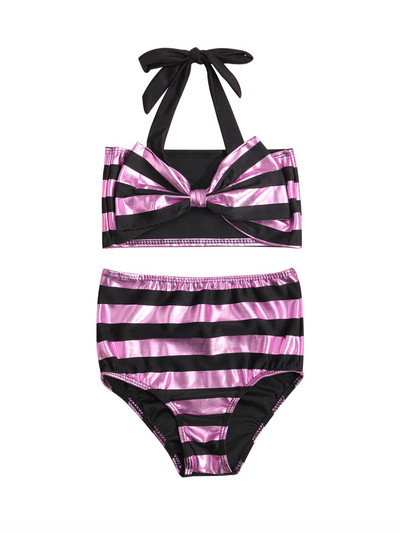 2021. gada jauni Yiiciovy bērnu meiteņu bikini komplekti + šorti ar augstu vidukli ar bantītes rotājumu, svītrainām apdruku vasaras peldēšanas apģērbu komplekts