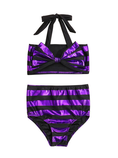 2021. gada jauni Yiiciovy bērnu meiteņu bikini komplekti + šorti ar augstu vidukli ar bantītes rotājumu, svītrainām apdruku vasaras peldēšanas apģērbu komplekts