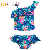 Bērnu meiteņu Tankini peldkostīmi, divi gabali ar ziedu apdruku vasaras peldkostīmi Bērnu viena pleca peldkostīmu augšdaļa ar peldšortiem