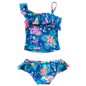 Παιδικά κοριτσίστικα μαγιό Tankini Two Pieces Floral print Καλοκαιρινό μαγιό Παιδικά μαγιό με έναν ώμο Τοπ με μαγιό