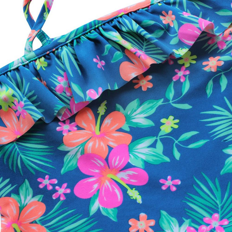Bērnu meiteņu Tankini peldkostīmi, divi gabali ar ziedu apdruku vasaras peldkostīmi Bērnu viena pleca peldkostīmu augšdaļa ar peldšortiem