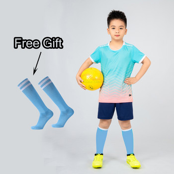 Безплатни чорапи Футболна фланелка за юноши Комплекти футболни униформи soccer Joursey Спортен комплект Персонализирана детска футболна тениска Комплекти спортно облекло