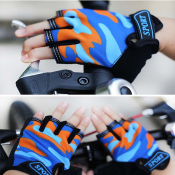 Нови детски спортни ръкавици Половин пръст Детски езда Колоездене Ръкавици за бягане Момчета Момичета Камуфлажни спортни ръкавици на открито