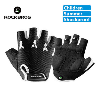 ROCKBROS Mănuși de bicicletă pentru copii, de vară, de echilibru, pentru bicicletă, patinaj cu rotile, respirabil, SBR, jumătate de mănuși, rezistente la șocuri, echipament pentru ciclism