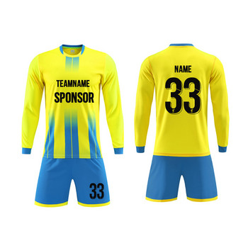 Спортен екип Футболни комплекти Футболна униформа Maillot Футболна униформа с дълъг ръкав Оранжев спортен анцуг за мъже или момче Екипна риза Персонализиран комплект