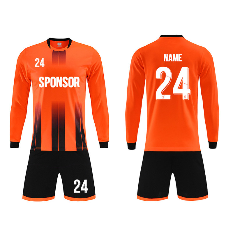 Sporta komandas futbols Jeyseys komplekti Maillot futbola formas tērps ar garām piedurknēm oranžs sporta treniņtērps vīriešiem vai zēnu komandas krekls, pielāgots komplekts