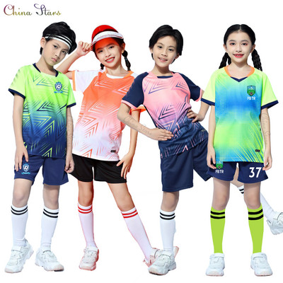 Gyerek labdarúgó egyenruha + zoknik, fiúk lányok Futebol mez gyerek focimez készletek, ifjúsági edzés Survetement futballruhák