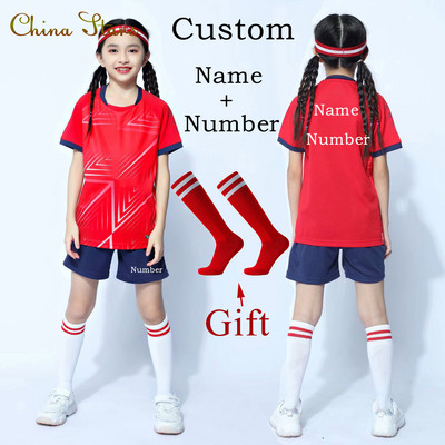 Детски футболни униформи + чорапи, детски комплекти футболни фланелки за момчета и момичета Futebol Jersey, футболни дрехи Survetement за младежки тренировки