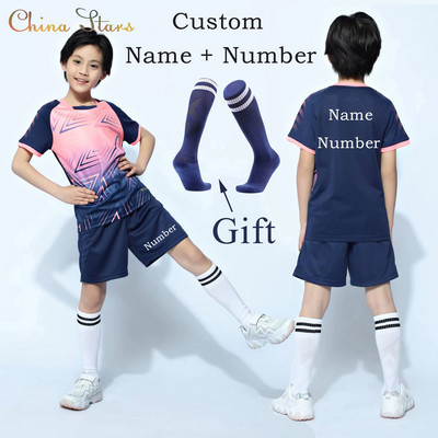 Детски футболни униформи + чорапи, детски комплекти футболни фланелки за момчета и момичета Futebol Jersey, футболни дрехи Survetement за младежки тренировки