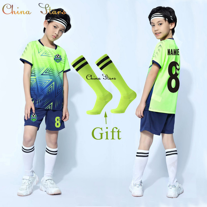Детски футболни униформи + чорапи, детски комплекти футболни фланелки за момчета и момичета Futebol Jersey, футболни дрехи Survetement за младежки тренировки