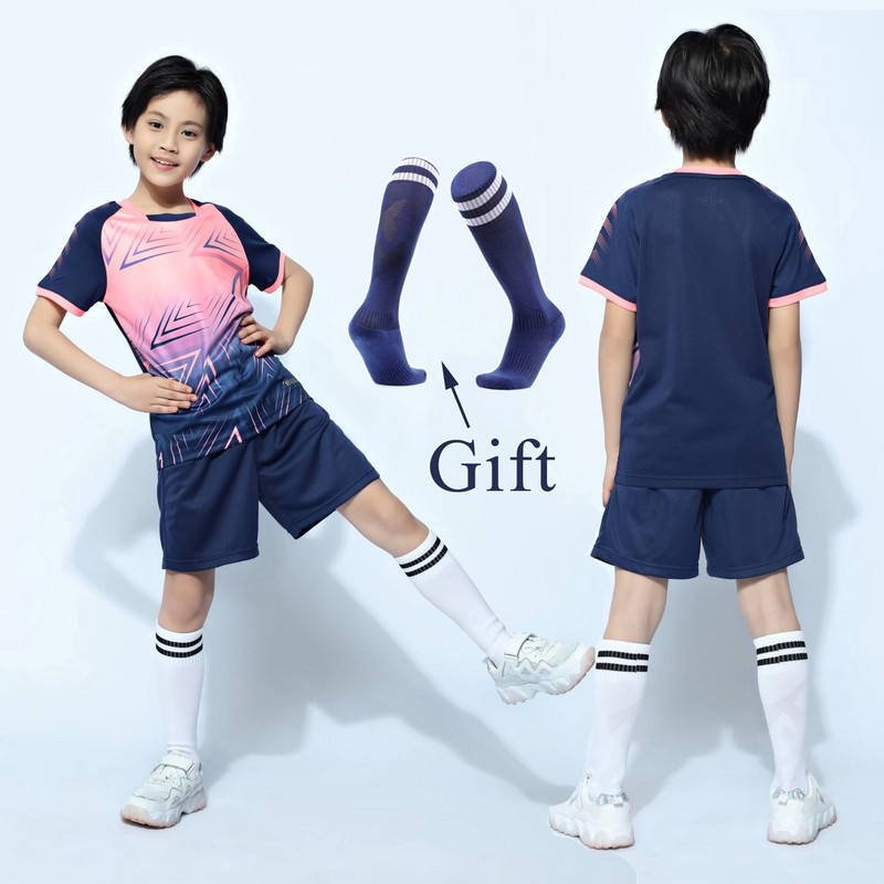 Детски футболни униформи + чорапи, детски комплекти футболни фланелки за момчета и момичета Futebol Jersey, футболни дрехи Survetement за младежки тренировки