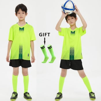 Момчета Футболна фланелка Анцуг Детска футболна спортна униформа Детска топка Комплекти спортно облекло Жилетка Детски футболен костюм Чорапи