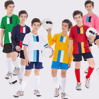 Тренировъчна униформа Персонализиране на футболен комплект Детски футболни фланелки Костюми Комплекти Детска риза Спортни тениски