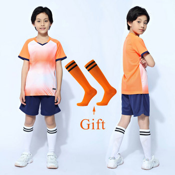 Детски футболни спортни комплекти + чорапи, костюми за футболни фланелки за момичета, тренировъчни униформи за футболни отбори на студенти, футболно облекло за момчета
