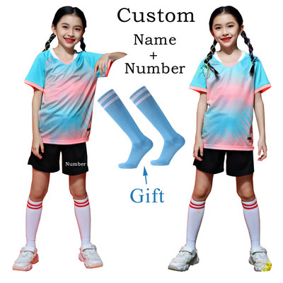 Bērnu futbola sporta komplekti + zeķes, meiteņu futbola krekliņi, studentu komandas futbola treniņu formas, zēnu futbola apģērbi