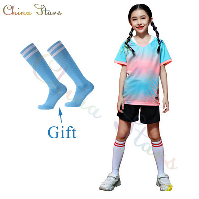 Bērnu futbola sporta komplekti + zeķes, meiteņu futbola krekliņi, studentu komandas futbola treniņu formas, zēnu futbola apģērbi