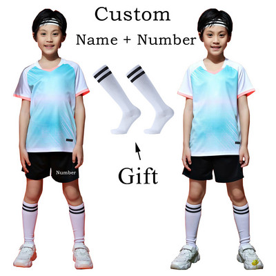 Bērnu futbola sporta komplekti + zeķes, meiteņu futbola krekliņi, studentu komandas futbola treniņu formas, zēnu futbola apģērbi