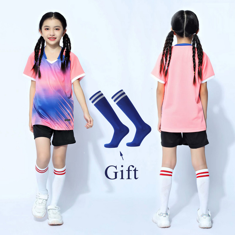 Bērnu futbola sporta komplekti + zeķes, meiteņu futbola krekliņi, studentu komandas futbola treniņu formas, zēnu futbola apģērbi