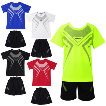 Детски момчета Дишащ спортен костюм Футболна униформа Тениска с къс ръкав и шорти Баскетбол Футбол Бягане Тренировка Спортно облекло