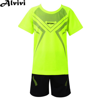 Παιδικό αγόρι αναπνεύσιμο αθλητικό κοστούμι ποδοσφαίρου στολή κοντομάνικο μπλουζάκι και σορτς Μπάσκετ Ποδόσφαιρο τρεξίματος για προπόνηση αθλητικά