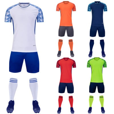 Custom DIY Name Kids Football Jerseys Suit Breathable Sport Short Sleeve Set Adult Soccer Jersey Team Training Sportwear Kits