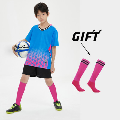Σετ φανέλες ποδοσφαίρου για αγόρια κάλτσες δώρου , Στολή προπόνησης ποδοσφαίρου προσαρμοσμένης ομάδας παιδικών συλλόγων, αθλητικά αθλητικά κιτ ποδοσφαίρου για κορίτσια