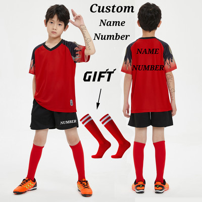 Σετ φανέλες ποδοσφαίρου για αγόρια κάλτσες δώρου , Στολή προπόνησης ποδοσφαίρου προσαρμοσμένης ομάδας παιδικών συλλόγων, αθλητικά αθλητικά κιτ ποδοσφαίρου για κορίτσια