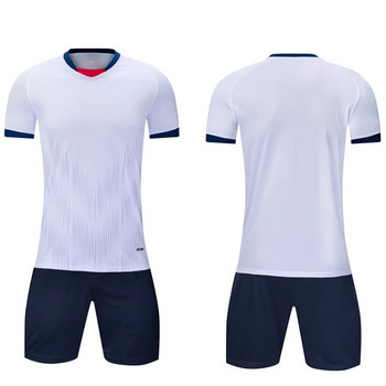 Бели футболни фланелки за момчета Къси костюми Детски младежки размери Футболна униформа Бързосъхнеща мрежеста материя По-удобни мъжки спортни комплекти