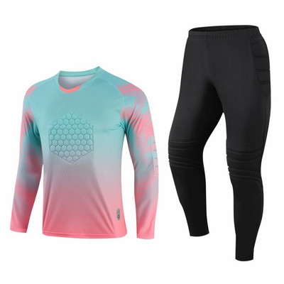 Bērnu zēnu futbola vārtsarga formastērps futbola treniņu tērps Aizsargājošs polsterēts sporta tērps ar garām piedurknēm T-krekls ar biksēm