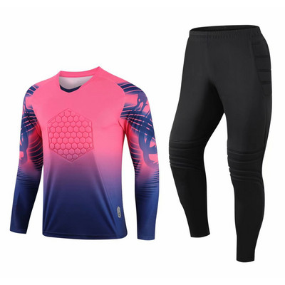 Bērnu zēnu futbola vārtsarga formastērps futbola treniņu tērps Aizsargājošs polsterēts sporta tērps ar garām piedurknēm T-krekls ar biksēm
