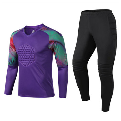 Bērnu zēnu futbola vārtsarga formastērps futbola treniņu tērps Aizsargājošs polsterēts sporta tērps ar garām piedurknēm T-krekls ar biksēm