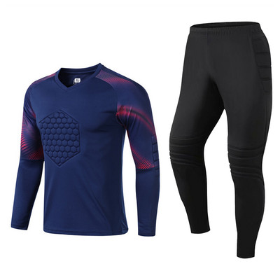Bērnu zēnu futbola vārtsarga formastērps futbola treniņu tērps Aizsargājošs polsterēts sporta tērps ar garām piedurknēm T-krekls ar biksēm