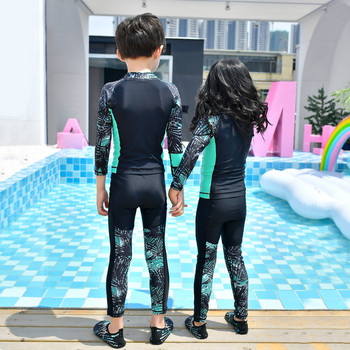 Детски бански костюми за водни спортове от две части Бързосъхнещи бански костюми с дълъг ръкав UV защита UPF50+атлетична риза и панталони за гмуркане Плажно облекло