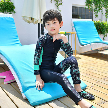 Детски бански костюми за водни спортове от две части Бързосъхнещи бански костюми с дълъг ръкав UV защита UPF50+атлетична риза и панталони за гмуркане Плажно облекло