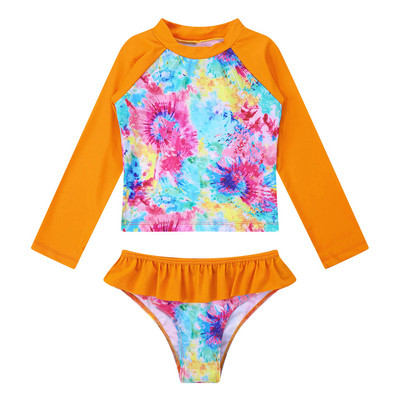 Bērnu peldkostīmi UPF 50+ peldkostīmi meitenēm Tankini ar garām piedurknēm zivju svari, apdrukāti topi ar peldēšanas apakšu Rashguard bērnu komplekti