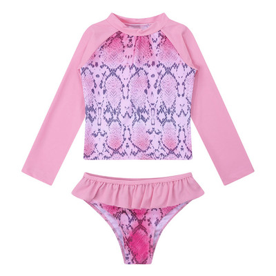 Bērnu peldkostīmi UPF 50+ peldkostīmi meitenēm Tankini ar garām piedurknēm zivju svari, apdrukāti topi ar peldēšanas apakšu Rashguard bērnu komplekti