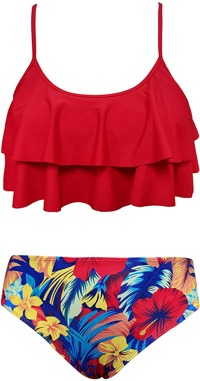 SHEKINI tüdrukud, lilledega trükitud ujumisriided, volangid, kaheosalised ujumisriided, bikiinid, armsad laste rannariided teismeliste ujumisriided