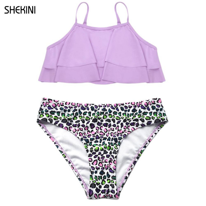SHEKINI tüdrukud, lilledega trükitud ujumisriided, volangid, kaheosalised ujumisriided, bikiinid, armsad laste rannariided teismeliste ujumisriided