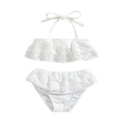 Yiiciovy Toddler Girls Divdaļīgi Peldkostīmi Skaisti Balts Bikini Komplekts Vasaras Bezpiedurkņu Mežģīņu Tauriņi + Bikini Apakšgala Komplekts