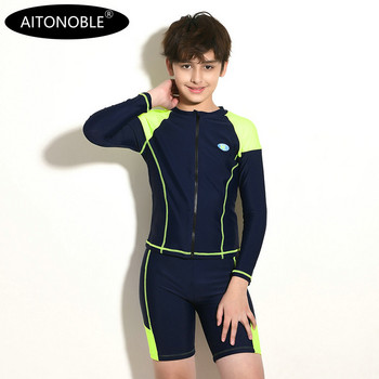 Aitonoble 2021 New Collection Kids Rash Guard Years 10-15 Boys Swimwear Teenagers Swimsuit Diving Suit Rashguard for Boys