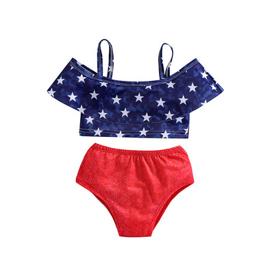 Yiiciovy Little Girl`s Lovely Swimsuit Bikini Set Star Print Μαγιό Καλοκαιρινό Παιδικό μαγιό δύο τεμαχίων ψηλόμεσο
