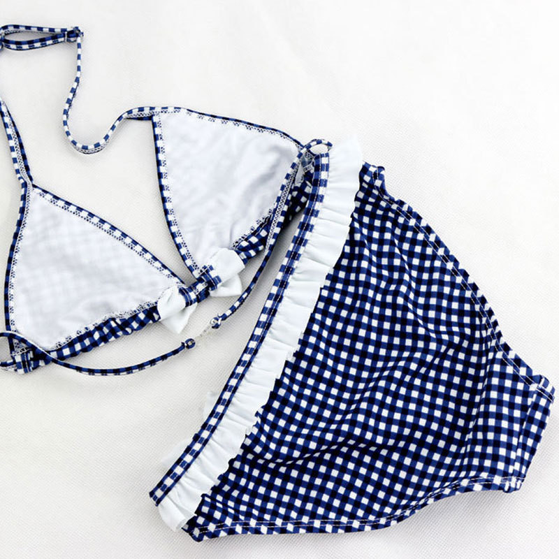 Modes mazuļu bērnu peldkostīmi meitenēm 7–16 gadi ar režģa apdruku ar volāniem īsām piedurknēm apgriezti topi + šorti peldkostīmi, pludmales apģērbs