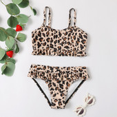 4-7Y Leopard mazuļu pelddrēbju komplekts Vasaras bērnu meiteņu bikini komplekts peldkostīmi peldkostīms peldkostīms