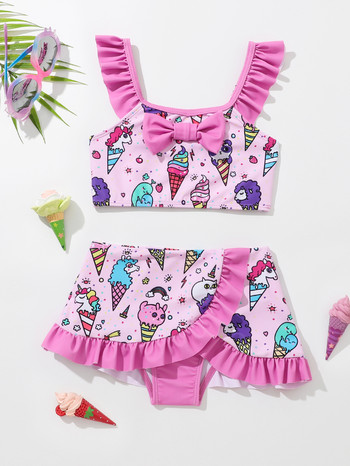 2023 Girl Love Pink Cute Unicorn бански костюм Деца Sand Surfing бикини Летен костюм без ръкави 2067