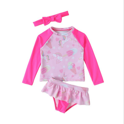 2023 Παιδικό μαγιό μονόκερος με μακρυμάνικο αντηλιακό μαγιό για κορίτσια Μπικίνι Lovely Swimwear S2036