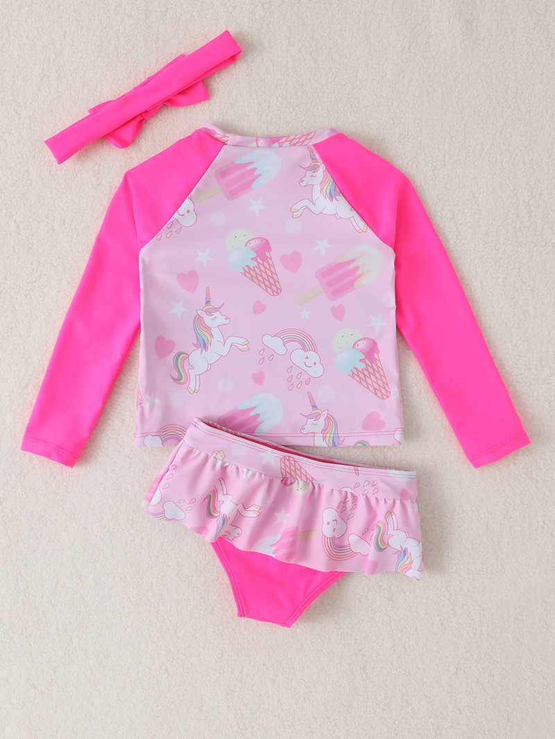 2023 Παιδικό μαγιό μονόκερος με μακρυμάνικο αντηλιακό μαγιό για κορίτσια Μπικίνι Lovely Swimwear S2036