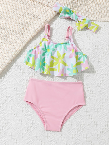 4 до 7 години Лято 2023 г. Детски бански костюми за момичета Сладък, сладък стил Бански бодита без гръб Тънки пясъчни бикини 2063